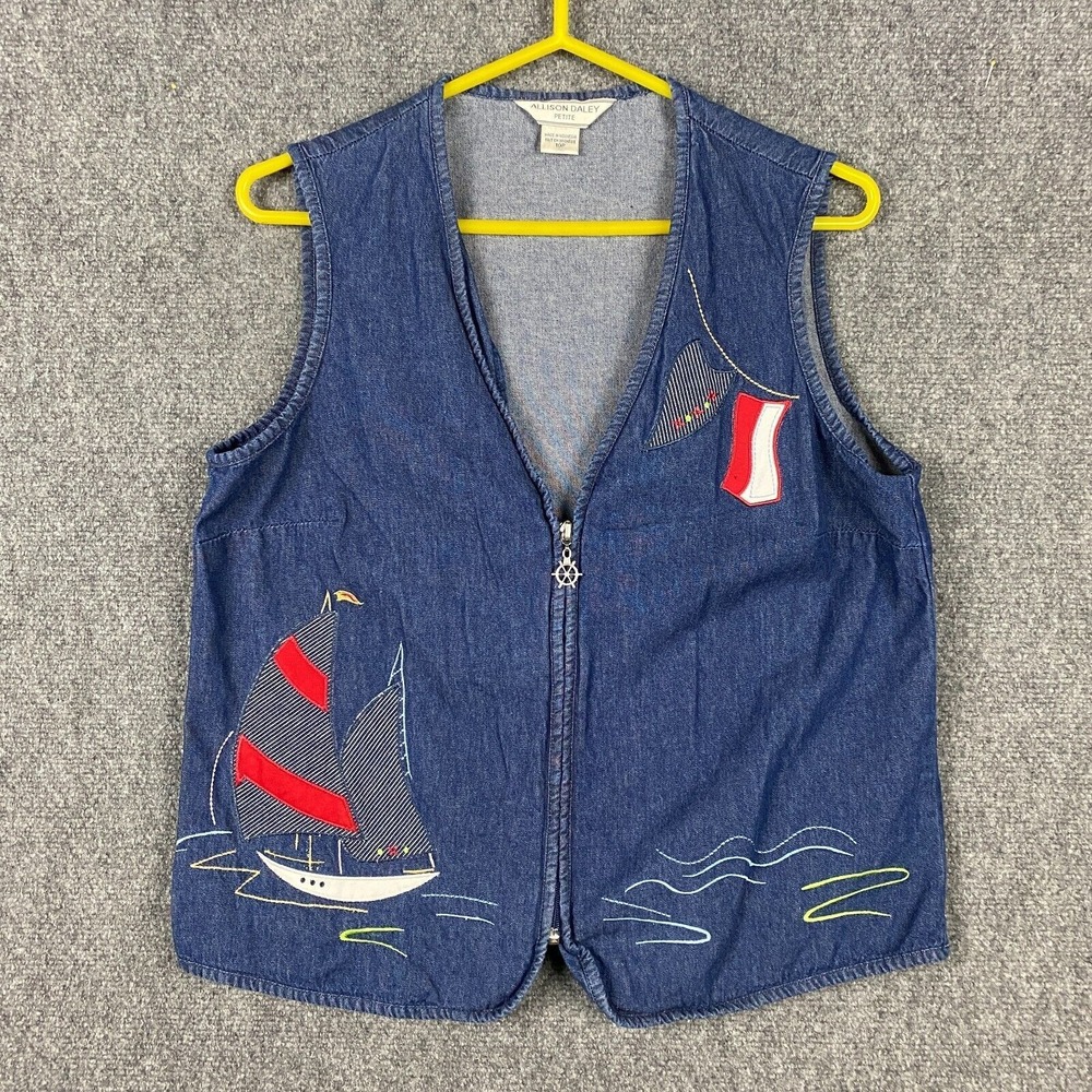 Allison Daley Vest 10P Petite Women's Full Zip Embroidered Adults Blue